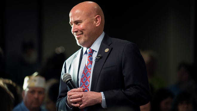 Congressman Tom MacArthur (R-NJ) fields questions from constituents and other citizens during a town hall meeting Wednesday, May 10, 2017 in Willingboro.