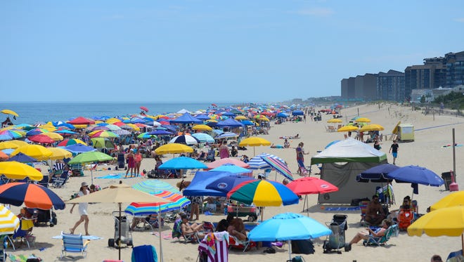 Umbrellas can be seen for miles at the Bethany Beaches during this holiday week on July 3, 2017.