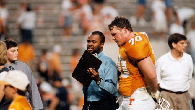 Back in the late 1990s, Advertiser columnist Duane Rankin, here interviewing former Tennessee center Trey Teague in 1997, was part of the Jackson Sun (Tenn.) coverage team of the Volunteers during the Peyton Manning era in Knoxville.