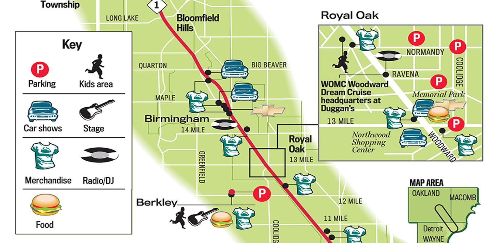 woodward dream cruise map Map Woodward Dream Cruise Locations