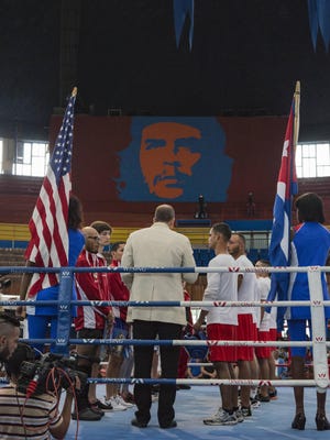The USA kickboxing team and the Cuban national kickboxing team before the tournament.