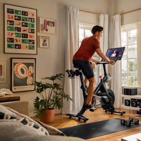 A person riding a Peloton bike.