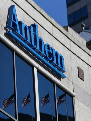 Anthem's logo at the health insurance giant's headquarters in Indianapolis.