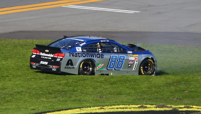 Dale Earnhardt Jr. (88) spins and crashes during the 2016 Daytona 500.