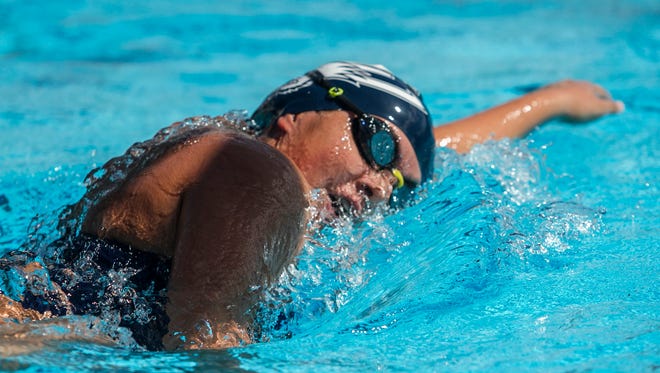 Jenny Vargas, a swimmer from Estero High School,  won the second heat of the girls 500m freestyle competition Monday afternoon. The meet was part of the Lee County Athletic Conference swimming championships held at FGCU.