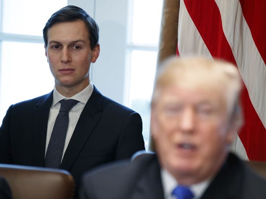 In as Dec. 20, 2017 file photo, White House senior adviser Jared Kushner listens as President Trump speaks during a cabinet meeting at the White House in Washington.