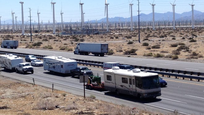 Interstate 10 filled with motor homes and trailers Monday as people left Stagecoach - California's Country Music Festival. There were no reports of major traffic delays.