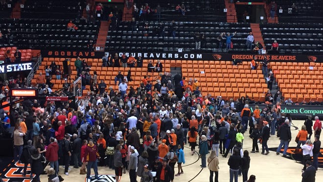 Oregon State women's basketball players meet with fans at Gill Coliseum after a 53-50 loss to Tennessee on Dec. 19, 2015.