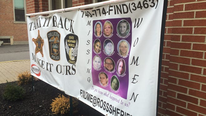 Created for a July march and rally in support of families of six local women who have gone missing since May 2014, this banner still hangs in front of the Chillicothe-Ross County Law Enforcement Complex. It's a reminder that detectives are still at work trying to find the missing and bring rest to those who died.