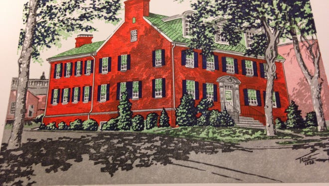 The King's Mill Mansion House, a fixture on this site since 1812, stands tall in this undated drawing.