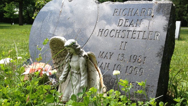 Richard Dean Hochstetler's gravesite at Evergreen Cemetery in Manitowoc. Richard was killed at the age of 17 by a vehicle in a pedestrian hit-and-run crash in 1999 and the case has never been solved.