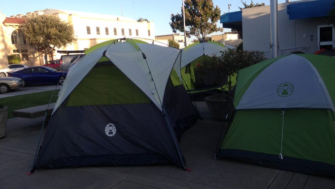 Homeless advocates and homeless set up tents outside City Hall to show their frustration with the city's handling of homeless issues.