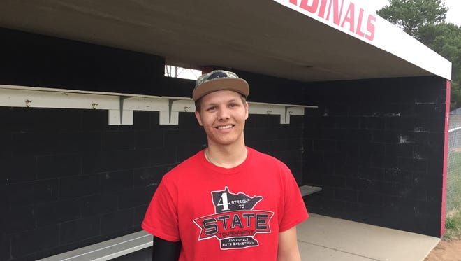 Annandale sophomore A.J. Hinz pitched the Cardinals to a season-opening 5-1 win over Dassel-Cokato and was batting .667 after three games.