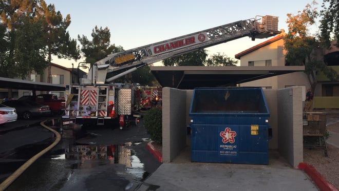 A fire at the Arches at Hidden Creek apartment complex in Chandler damaged several units and displaced eight families June 16, 2016.