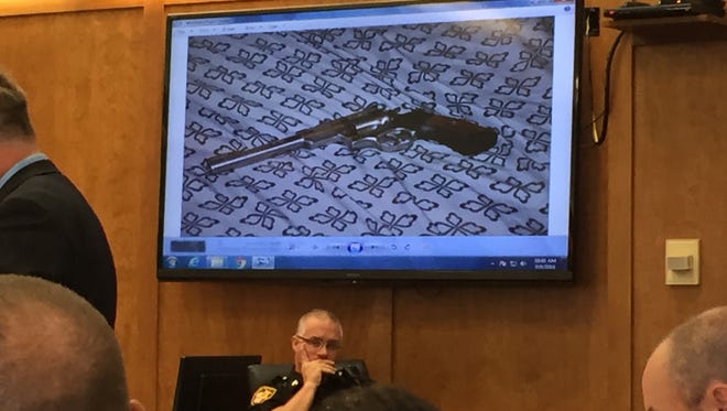 Prosecutors showed a picture of a .44 Magnum Redhawk that was used in the death of Deborah Hovestadt.