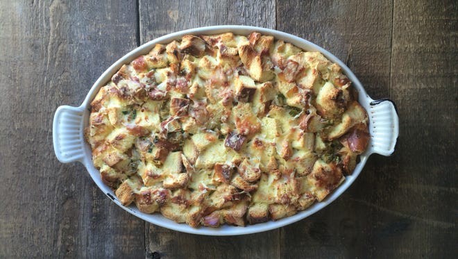 Leek Bread Pudding is a perfect Thanksgiving side dish or vegetarian main dish that can be prepared up to two days ahead.