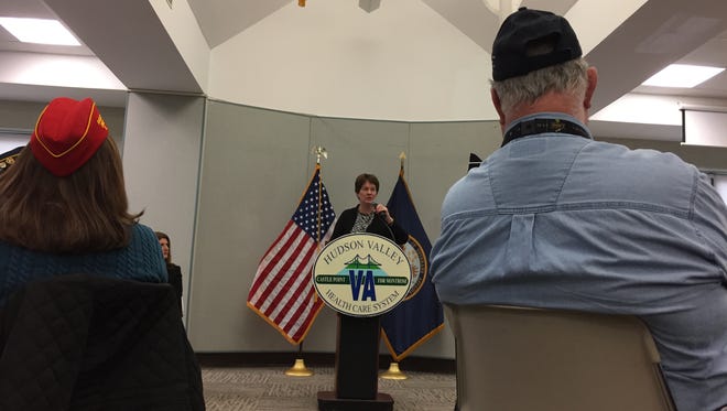 Margaret Caplan, director of the Veterans Affairs Hudson Valley Health Care System, speaks during a town hall at the Castle Point campus on Thursday, Jan. 12, 2017.