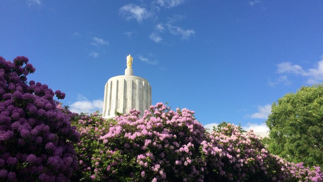 South side of the Oregon Capitol from the Willamette University grounds.