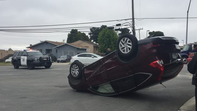 On Wednesday a Honda SUV was hit and flipped over in front of the Salinas Aquatic Center.
