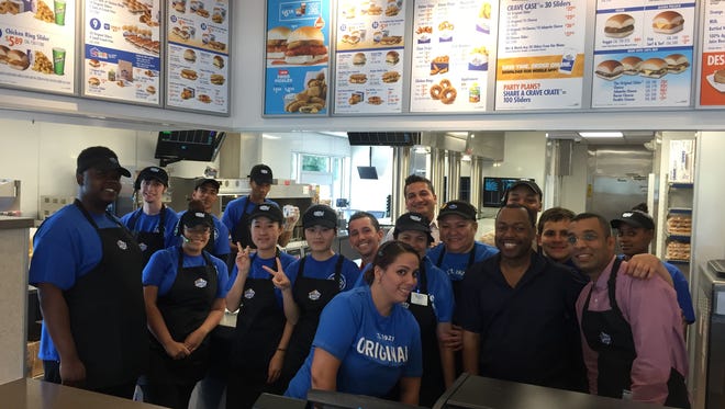 The crew members at the newly reopened White Castle in Green Brook on Route 22.