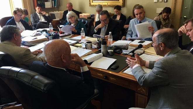 The Senate Finance Committee listens to a presentation of Gov. Phil Scott's education finance proposal on May 2, 2018.