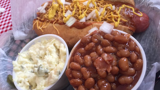 The Detroit Chili Dog at Snoring Bear Diner in Walland is enhanced with shredded cheddar, diced onion and mustard.