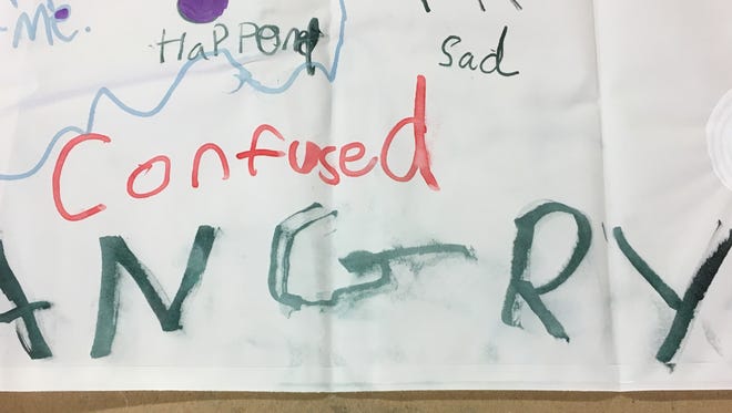 The words a child at an Alive Hospice grief camp wrote to describe "yucky" feelings around the loss of a loved one