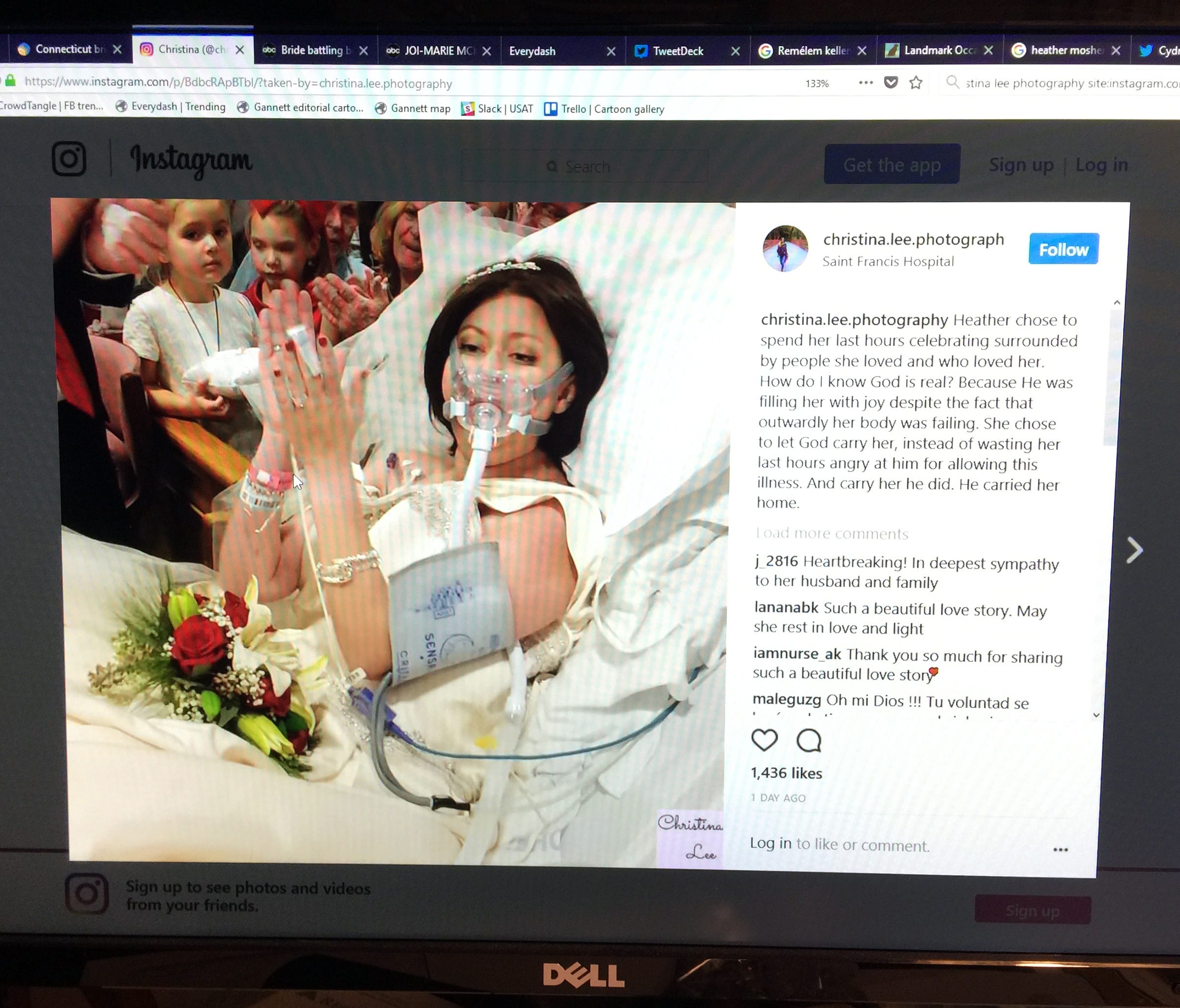 Heather Lindsay Mosher, 31, shown here in a screenshot from Christina Karas'  Instagram account, got married Dec. 22, 2017, a week and a day before she and her fiance originally had planned. She died 18 hours later of an aggressive form of breast can