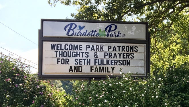 Sign at the entrance of Burdette Park on July 23, 2017.