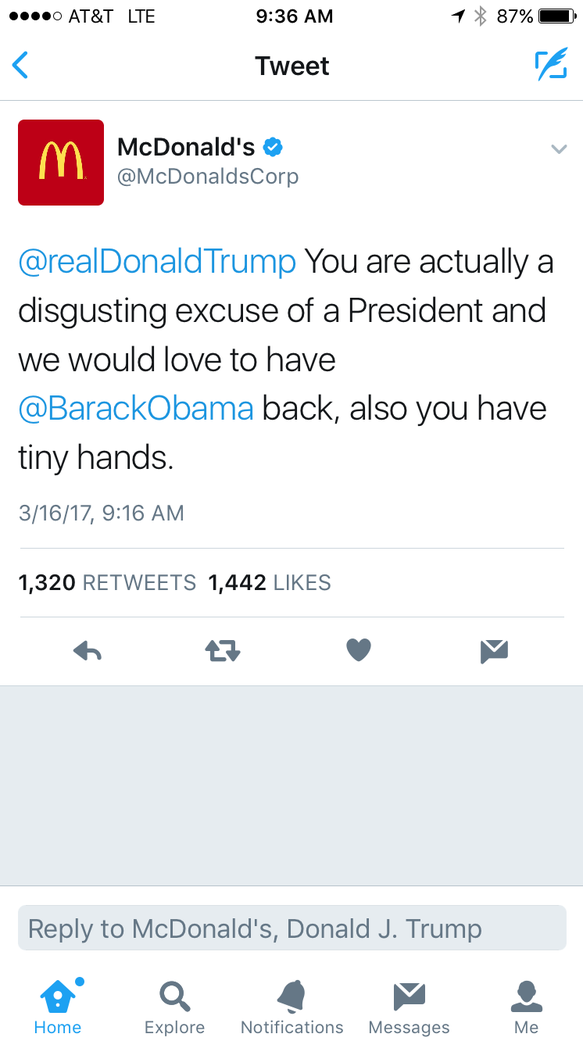 McDonald s on anti Trump tweet Account was hacked