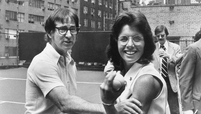 Bobby Riggs, left, with Billie Jean King the month before their 1973 Battle of Sexes tennis match.