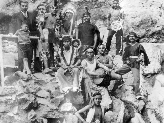 Students from Phoenix Indian School pose at the source