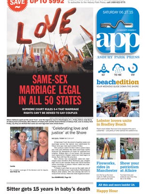 Asbury Park Press front page, Saturday, June 27, 2015