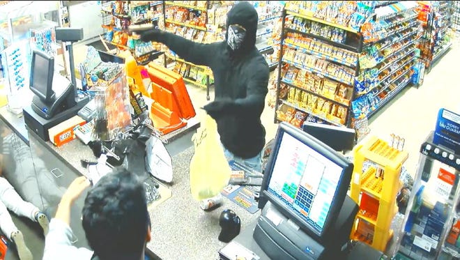The suspect possibly robbed another convenience store in Opelika on April 13, and a convenience store in Titus in Elmore County on April 15, 2018.