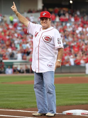 Pete Rose takes part in the ceremony celebrating the 25th anniversary of his breaking the career hit record of 4,192 on Sept. 11, 2010, in Cincinnati.