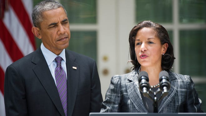 President Obama and National Security adviser Susan Rice, who is heading up a Middle East policy review at Obama's direction.