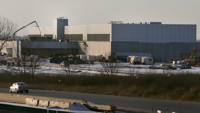 Construction takes place on a Facebook data hall in February 2014.