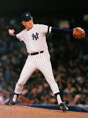 Phil Niekro of the New York Yankees seen in action on the mound in 1985.