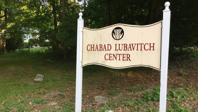 A sign is posted outside the Chabad Lubavitch Center in Poughkeepsie.