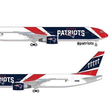 The New England Patriots released these images via Twitter of a Boeing 767 painted in the team's colors.