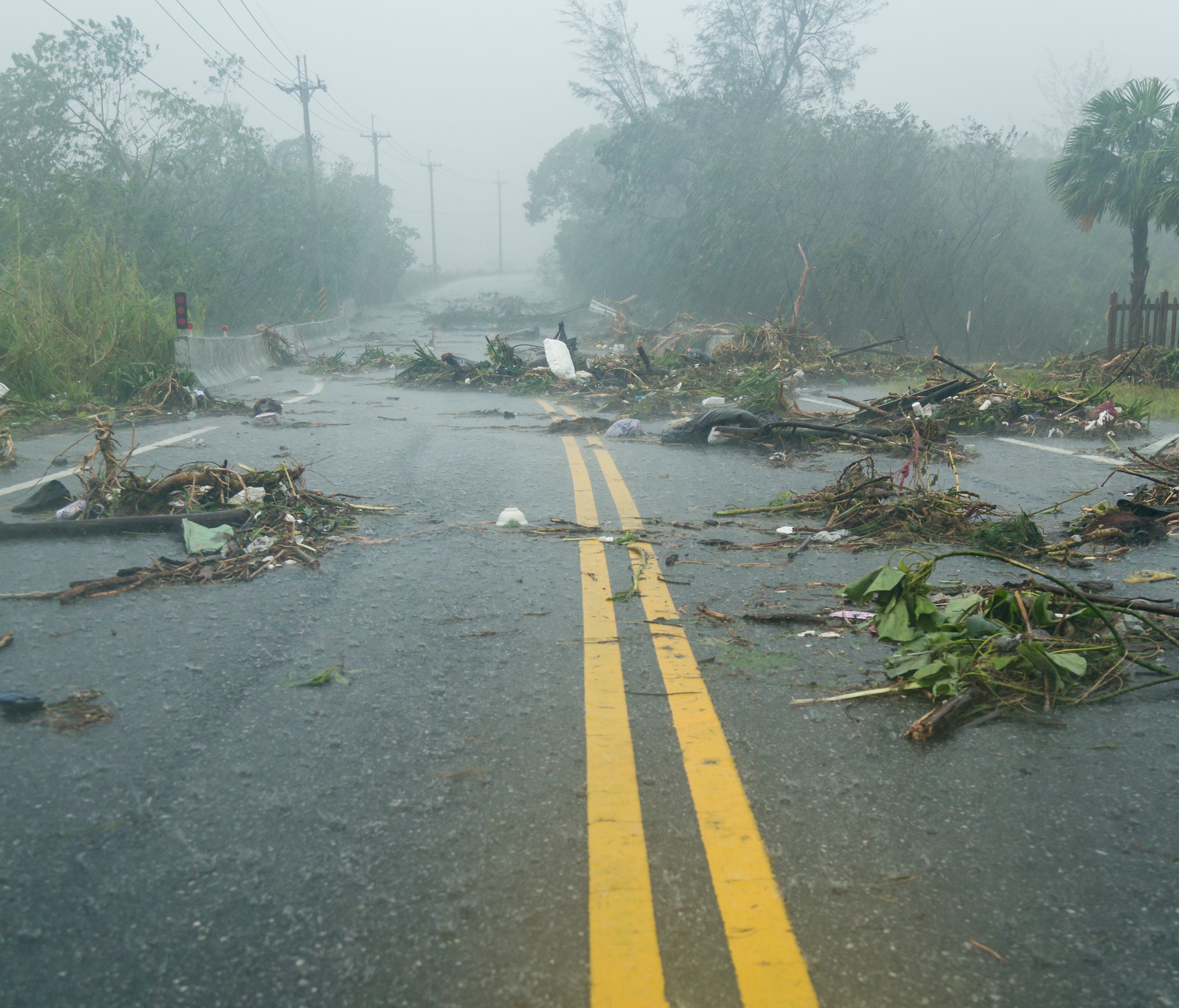 Debri blocking road during a natural disaster