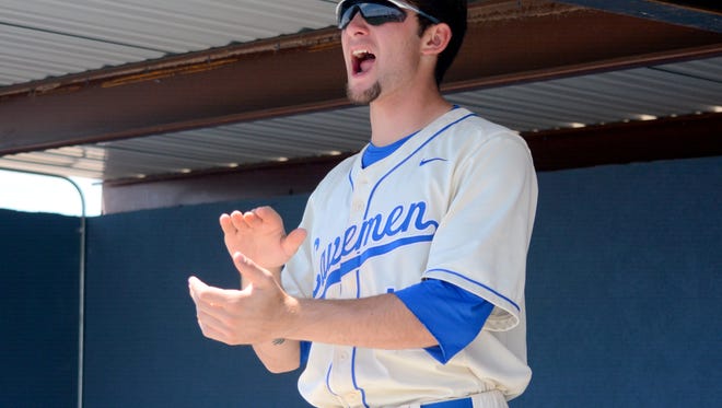 Carlsbad's Tristan Walker cheers during game two against Albuquerque on Saturday.