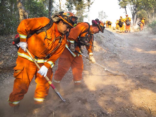 An inmate wild land fire crew clears brush at the Rose