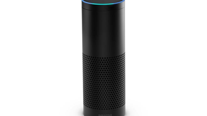 
This product image provided by Amazon shows the Amazon Echo. The Wi-Fi only speaker-like device, which has an accompanying app for tablets and smartphones, is Bluetooth enabled and can play music from Amazon Prime Music or other music services like iTunes and Spotify.
