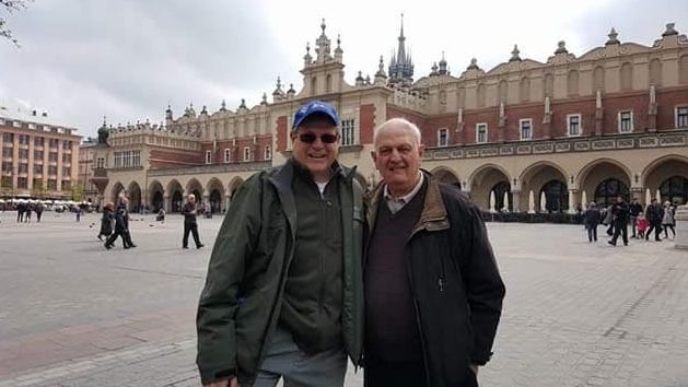 Pictured from left: Irv Kempner and Sid Handler in Krakow, Poland.