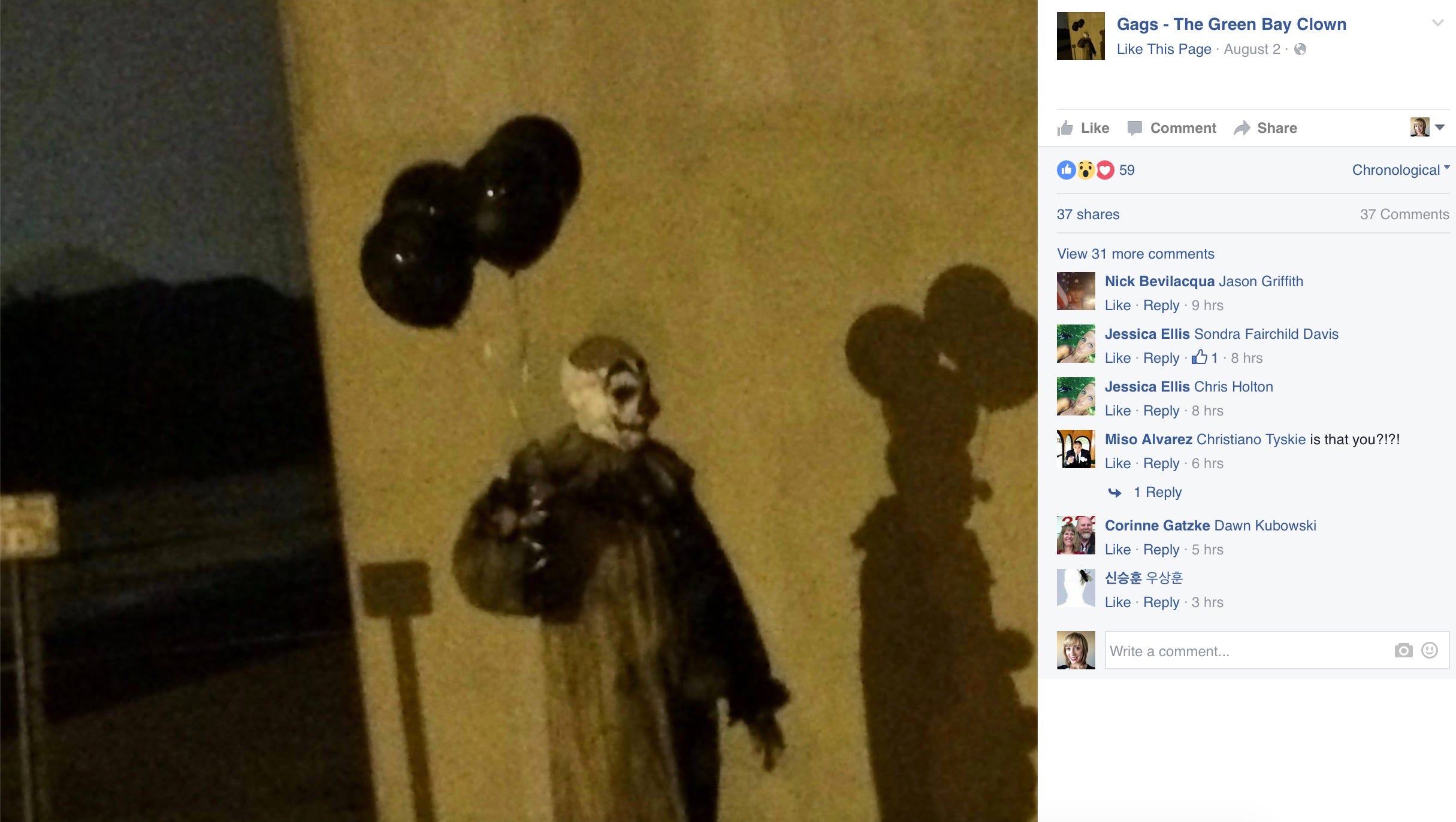 Creepy Clown With Black Balloons Wandering Wisconsin 3.switching the channels for tv shows. creepy clown with black balloons