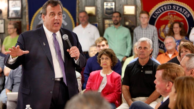 Gov. Chris Christie speaks during a town hall style meeting Wednesday, July 1, 2015, in Ashland, N.H. He's back in New Hampshire this weekend. (AP Photo/Jim Cole)