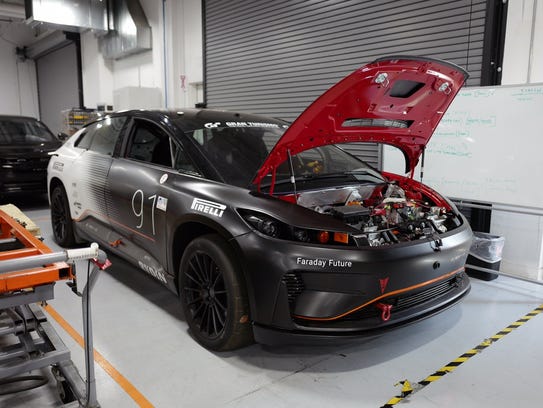 An FF 91 used for the Pikes Peak Hillclimb sits inside