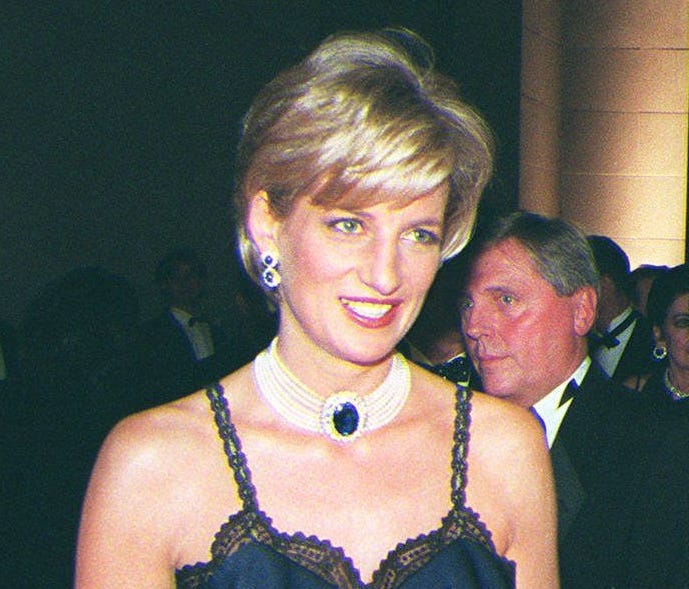 Princess Diana walks through the Metropolitan Museum of Art in New York.