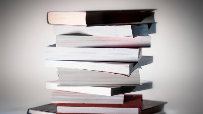 close-up of a stack of books